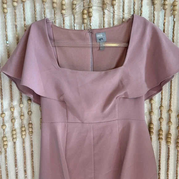 ASOS Pink Short Sleeve Midi Square Neck Cocktail Professional Contemporary Dress - Picture 2 of 8